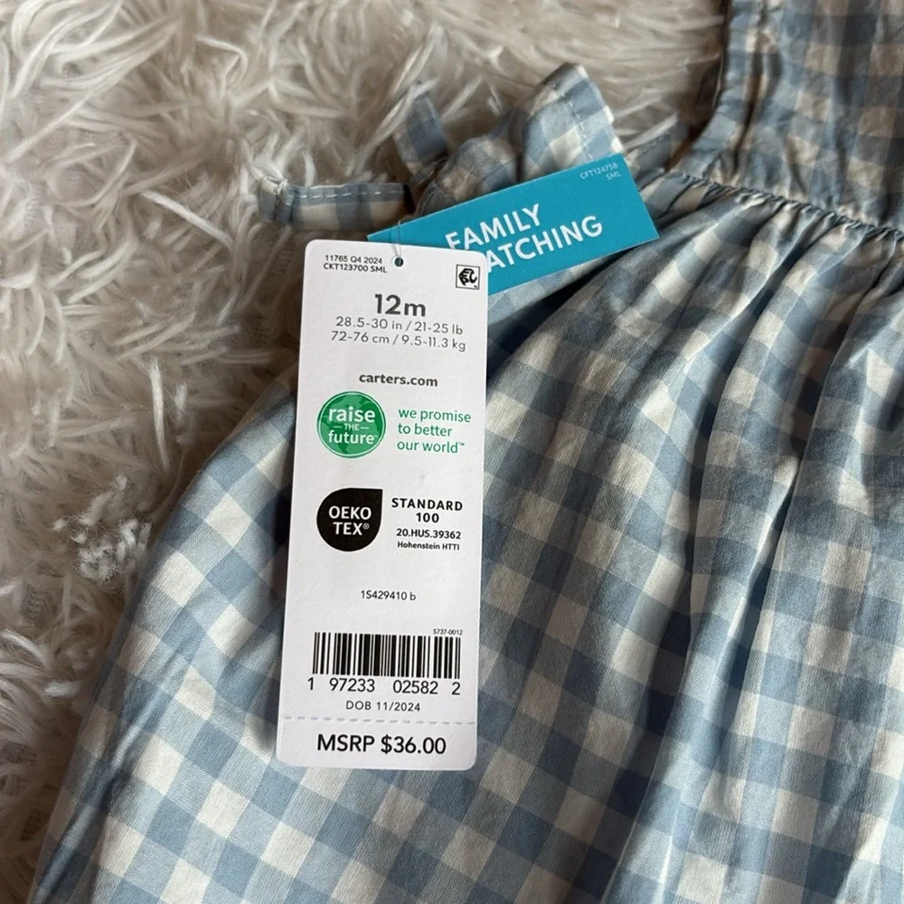 NWT Carter's Blue Gingham Diaper Cover Set 12 M